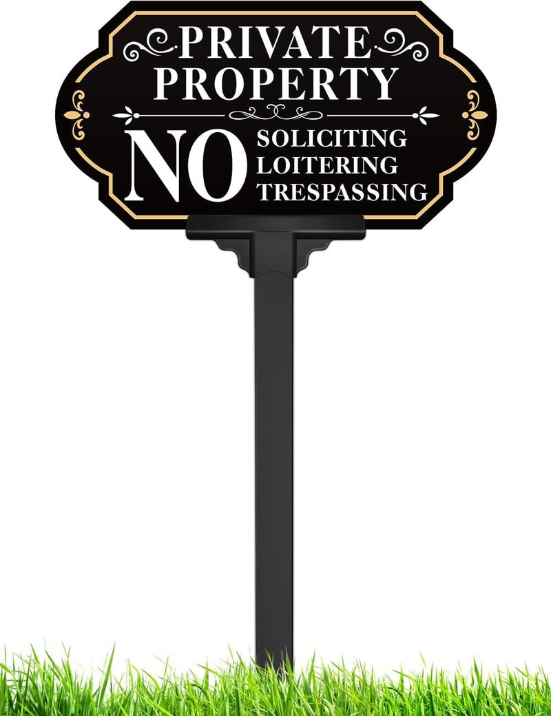 multiwins No Soliciting Sign for House with Stake - Adjustable Height - 12.7 x 6.6 Inch/36 Inch High - 50-mil Thick Aluminum -Metal No Soliciting Yard Sign for Home/Front Door and Business (White-01) - Image 1